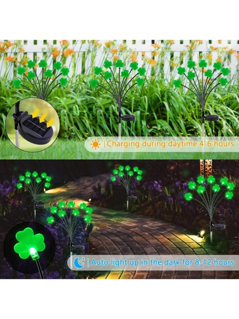 2 Pack St. Patrick's Day Solar Lights - 18 LED Green Shamrock Outdoor Decor